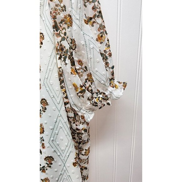 NWT Matilda Jane Floral Belcourt Blouse White Blouse With Ruffle Neckline & Puff - Picture 6 of 12